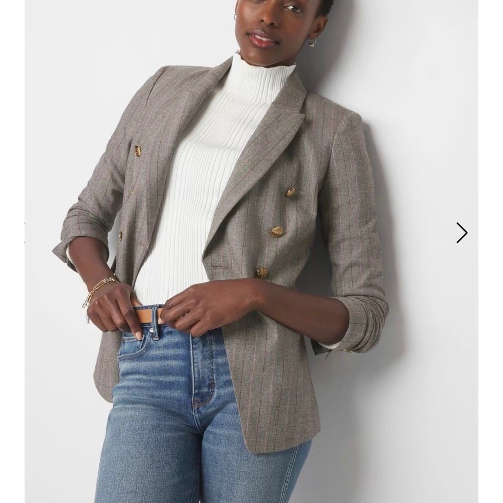 WHBM Studio Blazer Double Breasted Pinstripe Gold Button Women's Size 2